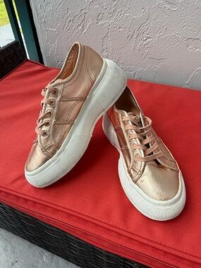 Superga 2790 Linea Up and Down Rose Gold Metallic Platform Sneakers
